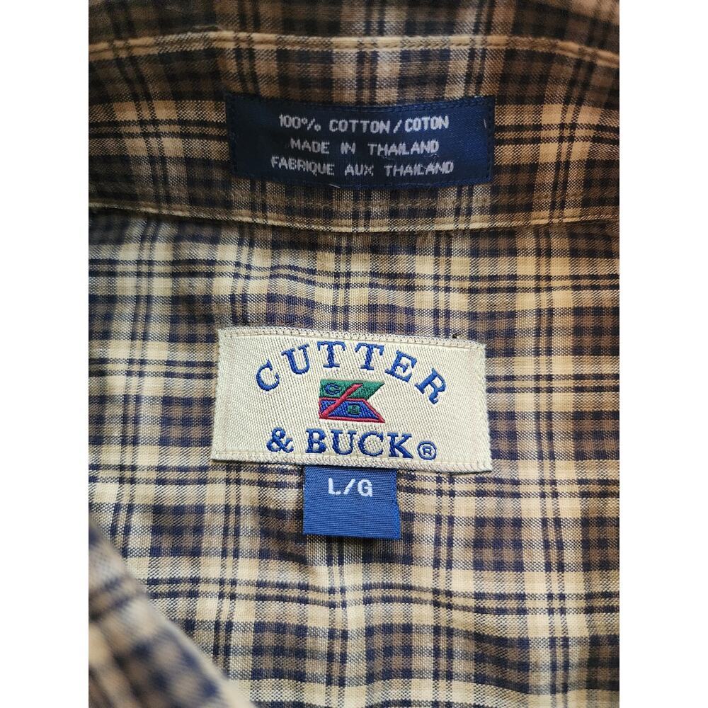 Cutter & Buck Men's Large100% Cotton Long Sleeved Brown Plaid Button Down Shirt - Picture 2 of 6